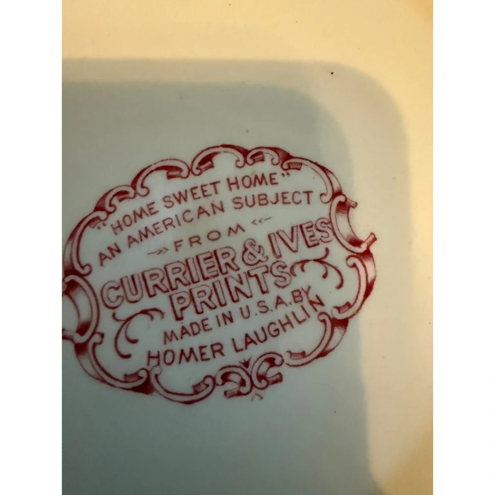Homer Laughlin Currier & Ives Home Sweet Home Red Transferware Dinner Plate